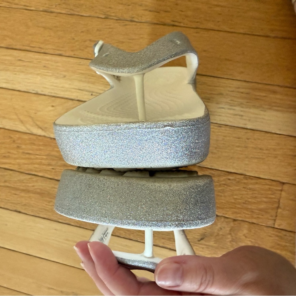 Silver Glitter Wedge Thong Sandals - Women's - Picture 6 of 7